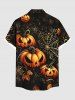 Chemise grande taille à imprimé feuilles de citrouille et toile d'araignée pour homme, avec poches boutonnées pour Halloween - Noir 6XL