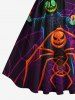 Plus Size Pumpkin Wizard Spider Web Print Halloween 1950s Vintage Swing A Line Dress -  