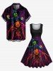 Plus Size Pumpkin Wizard Spider Web Print Halloween 1950s Vintage Swing A Line Dress -  