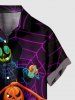 Chemise grande taille à imprimé toile d'araignée et citrouille pour homme, avec poches boutonnées et imprimé toile d'araignée - Noir 3XL