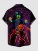 Chemise grande taille à imprimé toile d'araignée et citrouille pour homme, avec poches boutonnées et imprimé toile d'araignée - Noir 2XL