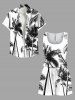 Plus Size Coconut Tree Ink Painting Print Hawaii Drawstring Pocket Romper -  
