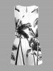 Plus Size Coconut Tree Ink Painting Print Hawaii Drawstring Pocket Romper -  