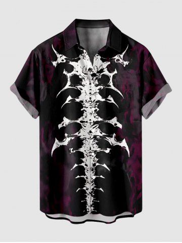 Plus Size Skeleton Print Halloween Button Pocket Shirt For Men - BLACK - 2XL