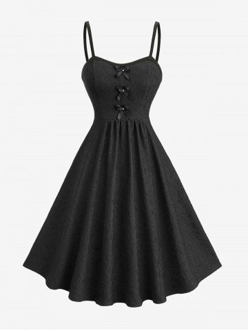 Jacquard Embroidered Textured Cross Bowknot A Line Dress - BLACK - XXXL