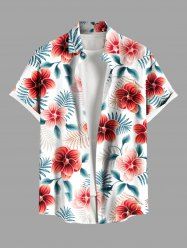 Chemise hawaïenne grande taille à imprimé floral et feuilles tropicales pour homme - Blanc L