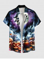Chemise grande taille à boutons et poches pour homme, motif Halloween, lune, citrouille, feuille d'érable, chauve-souris, nuage - Noir 2XL