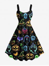 Plus Size Halloween Pumpkin Ghost Bat Butterfly Skulls Candy Star Print Tank Dress -  
