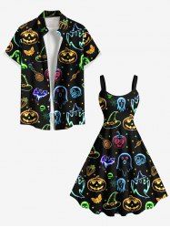 Halloween Pumpkin Ghost Bat Butterfly Skulls Candy Star Print Plus Size Matching Outfit For Couples -  