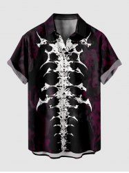 Plus Size Skeleton Print Halloween Button Pocket Shirt For Men -  