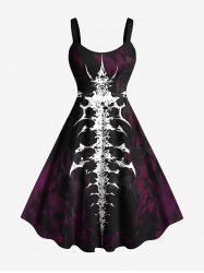 Plus Size Skeleton Print Halloween A Line Tank Dress -  