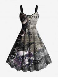 Plus Size Skull Flower Moon Music Symbol Print Ombre A Line Tank Dress -  