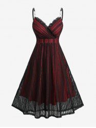 Lace Overlay Surplice A Line Cami Dress(Adjustable Shoulder Strap) -  