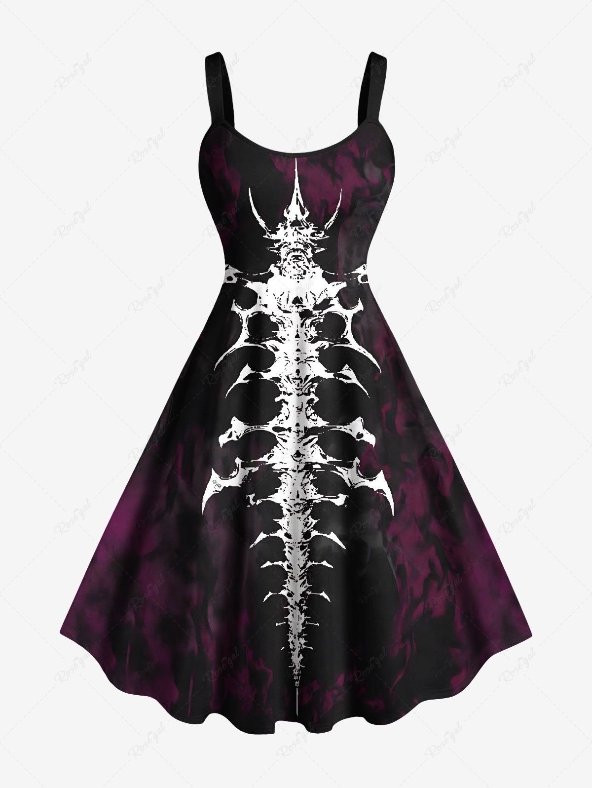 Robe débardeur trapèze grande taille à imprimé squelette pour Halloween Noir XXS