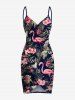 Tropical Leaf Hibiscus Flower Flamingo Print Plus Size Matching Hawaii Beach Outfit For Couples -  
