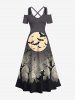 Costume d'Halloween chauve-souris, lune, arbre, wazird, imprimé grande taille, tenue assortie pour couples - Gris 