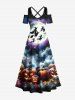 Halloween Moon Pumpkin Maple Leaf Bat Cloud Print Plus Size Matching Outfit For Couples -  