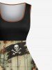 Distressed Skull Sailboat Map Steering Wheel Print Plus Size Matching Hawaii Beach Outfit For Couples -  