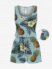 Matching Hawaii Shirt and Romper Plus Size Beach Outfit Tropical Leaf Hibiscus Flower Pineapple Print For Couples -  