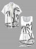 Matching Hawaii Shirt and Romper Plus Size Beach Outfit Coconut Tree Seascape Printed for Couples -  