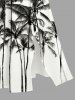 Robe Hawaïen Fendue Cocotier Peinture D'Encre Imprimés avec Poche de Grande Taille - Blanc 2X