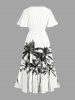 Robe Hawaïen Fendue Cocotier Peinture D'Encre Imprimés avec Poche de Grande Taille - Blanc 2X