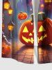Chemise grande taille à boutons et poches pour homme, imprimé château de citrouilles d'Halloween et lampadaires - Noir M