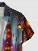 Chemise grande taille à boutons et poches pour homme, imprimé château de citrouilles d'Halloween et lampadaires - Noir 4XL