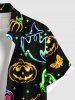 Plus Size Halloween Pumpkin Ghost Bat Butterfly Skulls Candy Star Print Buttons Pocket Shirt For Men -  