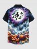 Chemise grande taille à boutons et poches pour homme, motif Halloween, lune, citrouille, feuille d'érable, chauve-souris, nuage - Noir 4XL
