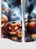 Chemise grande taille à boutons et poches pour homme, motif Halloween, lune, citrouille, feuille d'érable, chauve-souris, nuage - Noir 5XL