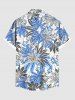 Plus Size Tropical Leaf Hibiscus Flowers Print Buttons Pocket Hawaii Shirt For Men -  