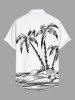 Plus Size Coconut Tree Seascape Print Buttons Pocket Hawaii Shirt For Men -  