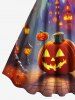 Plus Size Halloween Pumpkin Castle Street Light Print Tank Dress -  