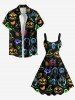 Plus Size Halloween Pumpkin Ghost Bat Butterfly Skulls Candy Star Print Tank Dress -  