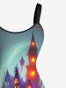 Plus Size Halloween Pumpkin Castle Street Light Print Tank Dress -  