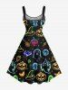 Plus Size Halloween Pumpkin Ghost Bat Butterfly Skulls Candy Star Print Tank Dress -  