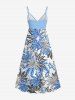 Robe camisole hawaïenne à imprimé feuilles tropicales et fleurs d'hibiscus grande taille - Bleu Ciel XXS