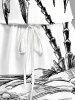 Plus Size Coconut Tree Seascape Print Cinched Hawaii Romper -  