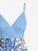 Plus Size Tropical Leaf Hibiscus Flowers Print Surplice Hawaii Cami Dress -  
