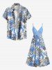 Plus Size Tropical Leaf Hibiscus Flowers Print Surplice Hawaii Cami Dress -  