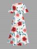 Plus Size Flowers Tropical Leaf Print Split Hawaii Midi Dress -  