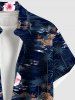 Plus Size Hibiscus Flowers Coconut Tree Print Buttons Pocket Hawaii Shirt For Men -  