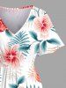Plus Size Flowers Tropical Leaf Print Split Hawaii Midi Dress -  