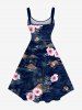 Robe débardeur hawaïenne grande taille à imprimé fleurs d'hibiscus et cocotiers - Bleu Marine M
