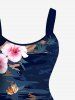 Robe débardeur hawaïenne grande taille à imprimé fleurs d'hibiscus et cocotiers - Bleu Marine M