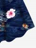 Robe débardeur hawaïenne grande taille à imprimé fleurs d'hibiscus et cocotiers - Bleu Marine M