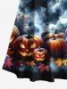 Plus Size Halloween Moon Pumpkin Maple Leaf Bat Cloud Print Cold Shoulder Crisscross Maxi Dress -  