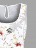 Plus Size Coconut Tree Hibiscus Flower Leaf Print Hawaii Drawstring Pocket Romper -  
