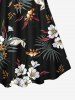 Maillot de bain tankini dos nu à imprimé feuilles tropicales et fleurs d'hibiscus hawaïen - Noir XS